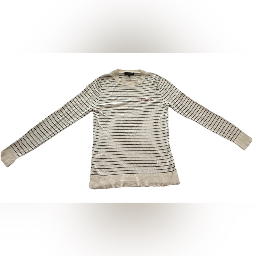 Banana Republic Silk Cashmere Crew Neck cream & White Striped Sweater Small